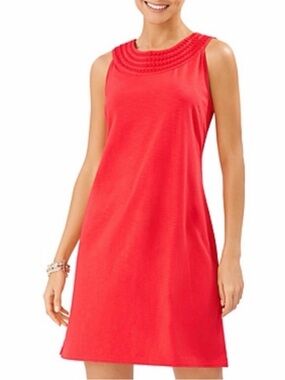 NWT Tommy Bahama Med Red Cherry Pearl Embroidered Shift Dress Coastal Travel New